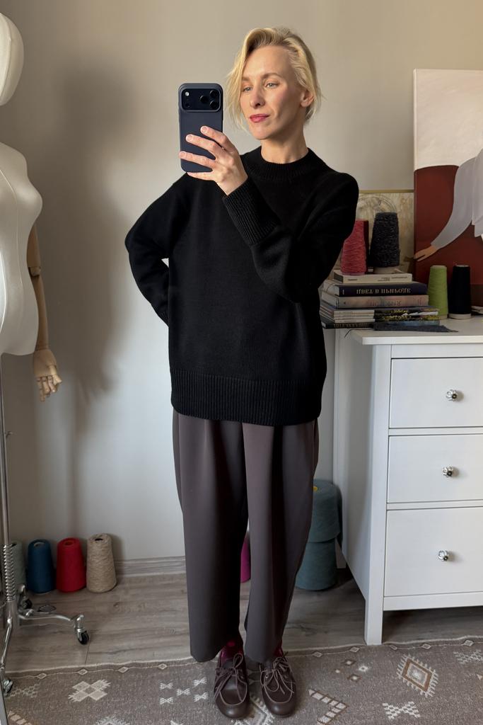 Джемпер Черный меринос/шелк/кашемир