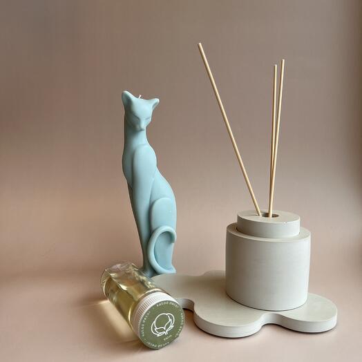 Подарочный набор с диффузором, свечей CAT, подставкой для украшений и спичками