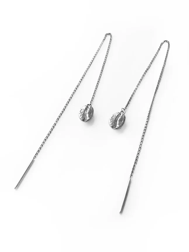 Серебряные серьги-продёвки "Кофейное зерно"