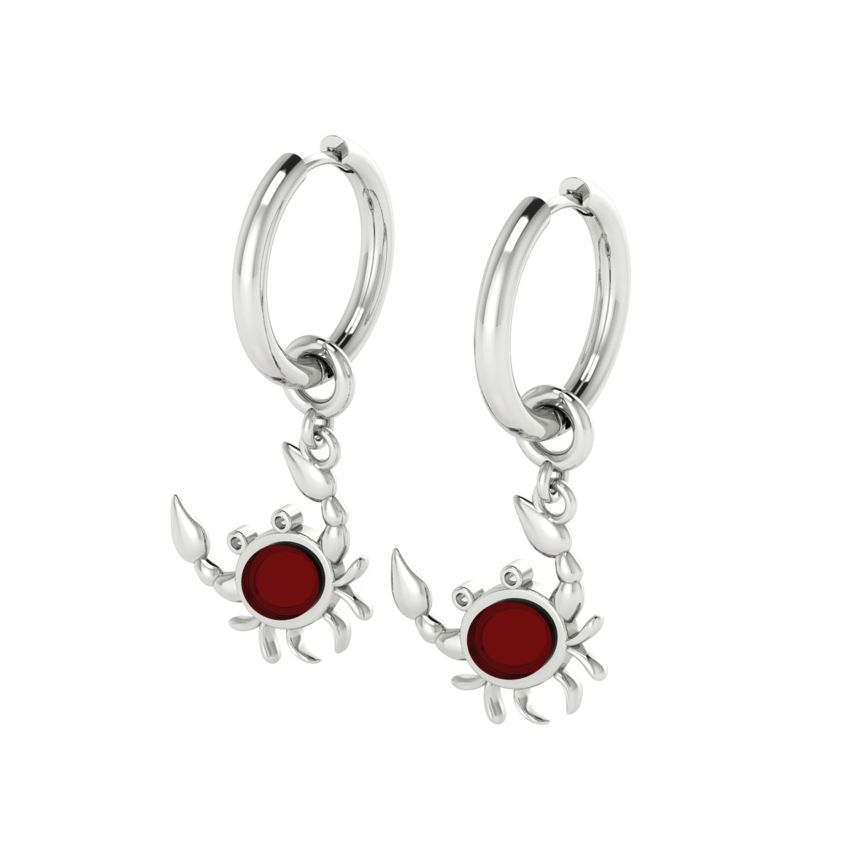 Серьги с натуральным янтарем  и подвесом краб