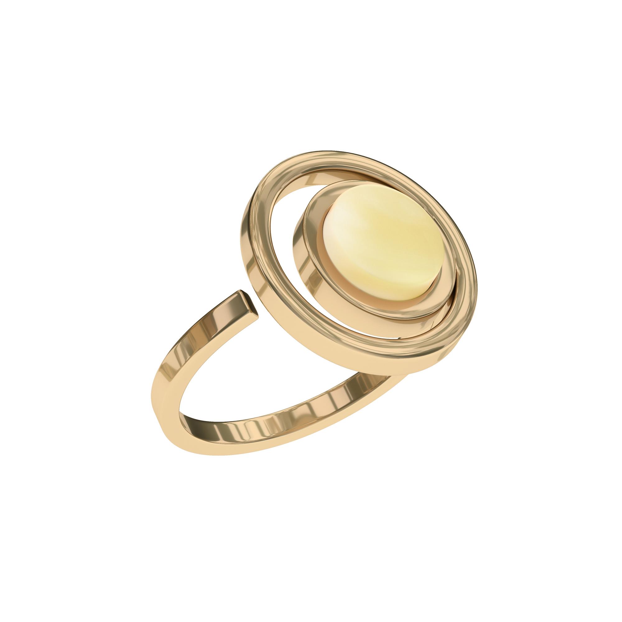 Кольцо с натуральным молочным янтарем