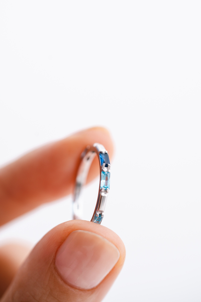 Кольцо Конфетка с фианитами синий-голубой