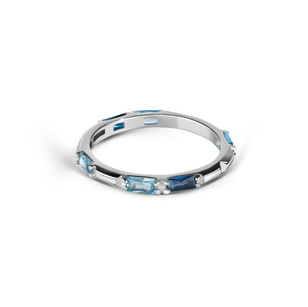 Кольцо Конфетка с фианитами синий-голубой