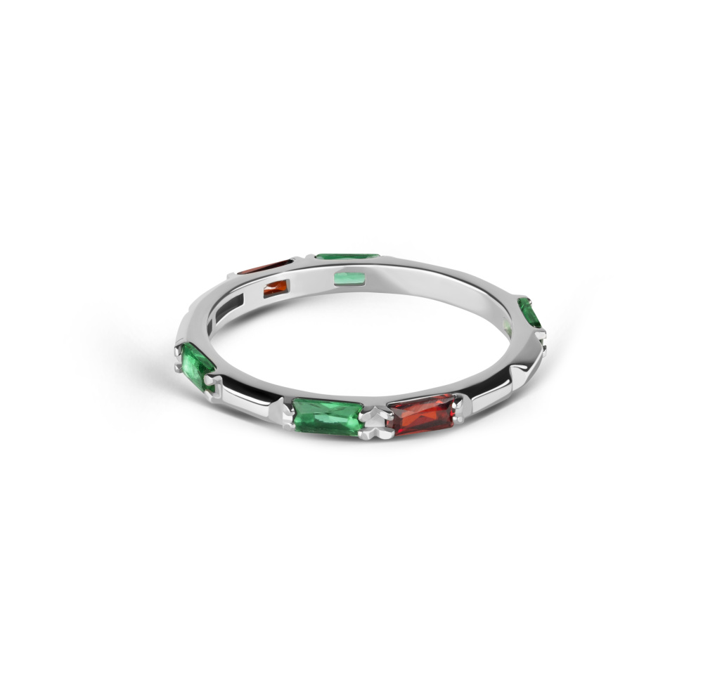 Кольцо Конфетка с фианитами красный-зелёный