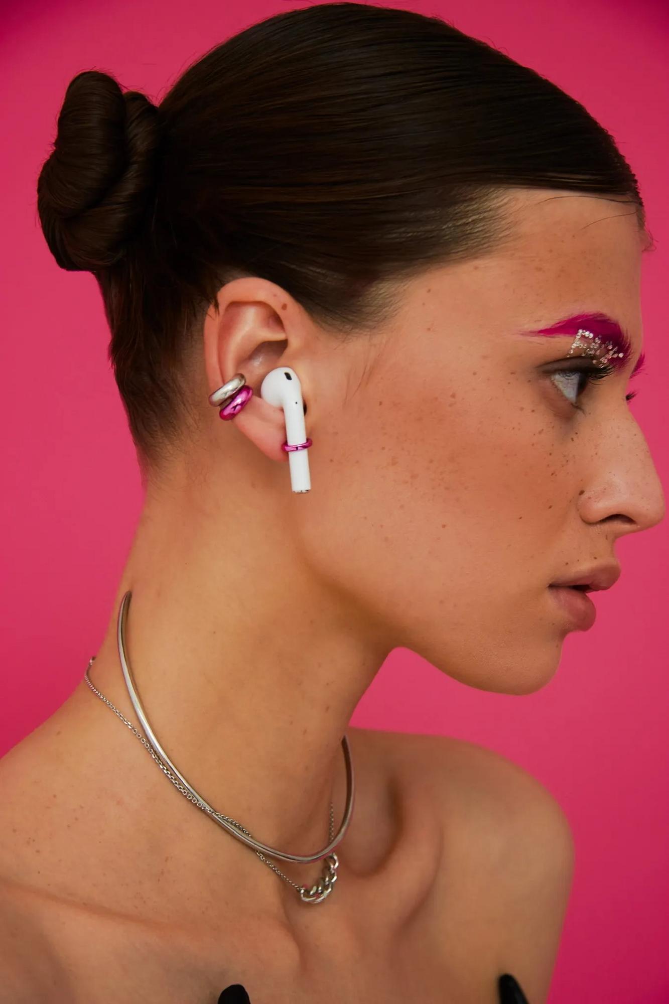 Серебряная серьга-кафф "Bubble" fuchsia