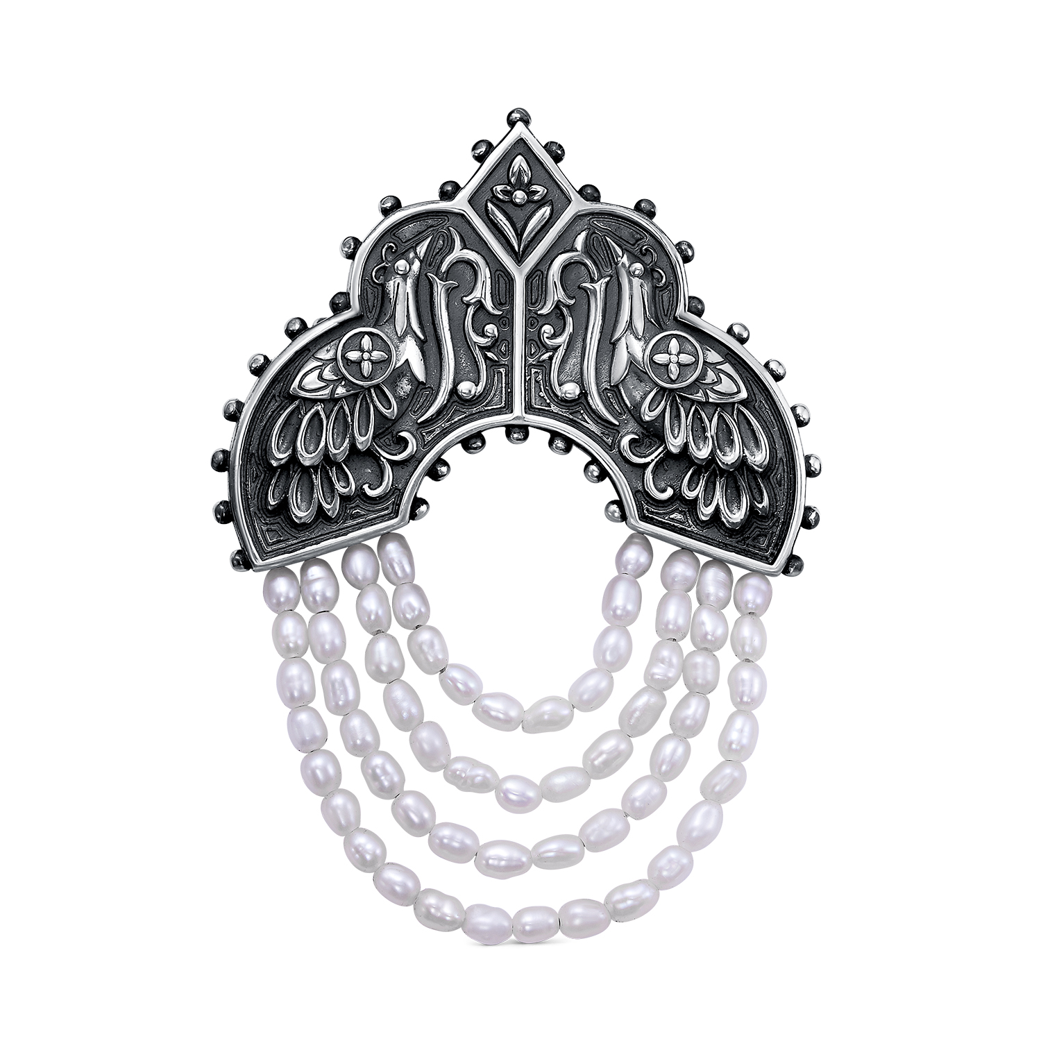 Брошь Кокошник с жемчугом L’Coco