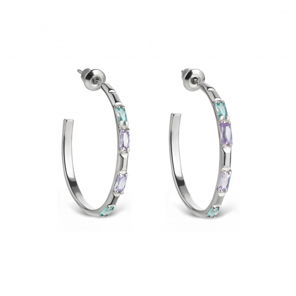 Серебряные серьги-конго Конфетки с фианитами мята/лаванда