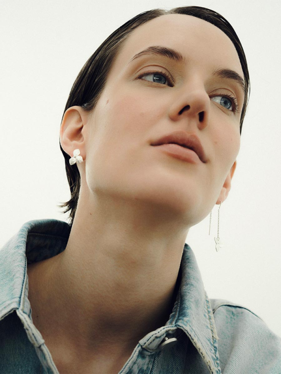 Серьги Гортензия протяжки асимметрия