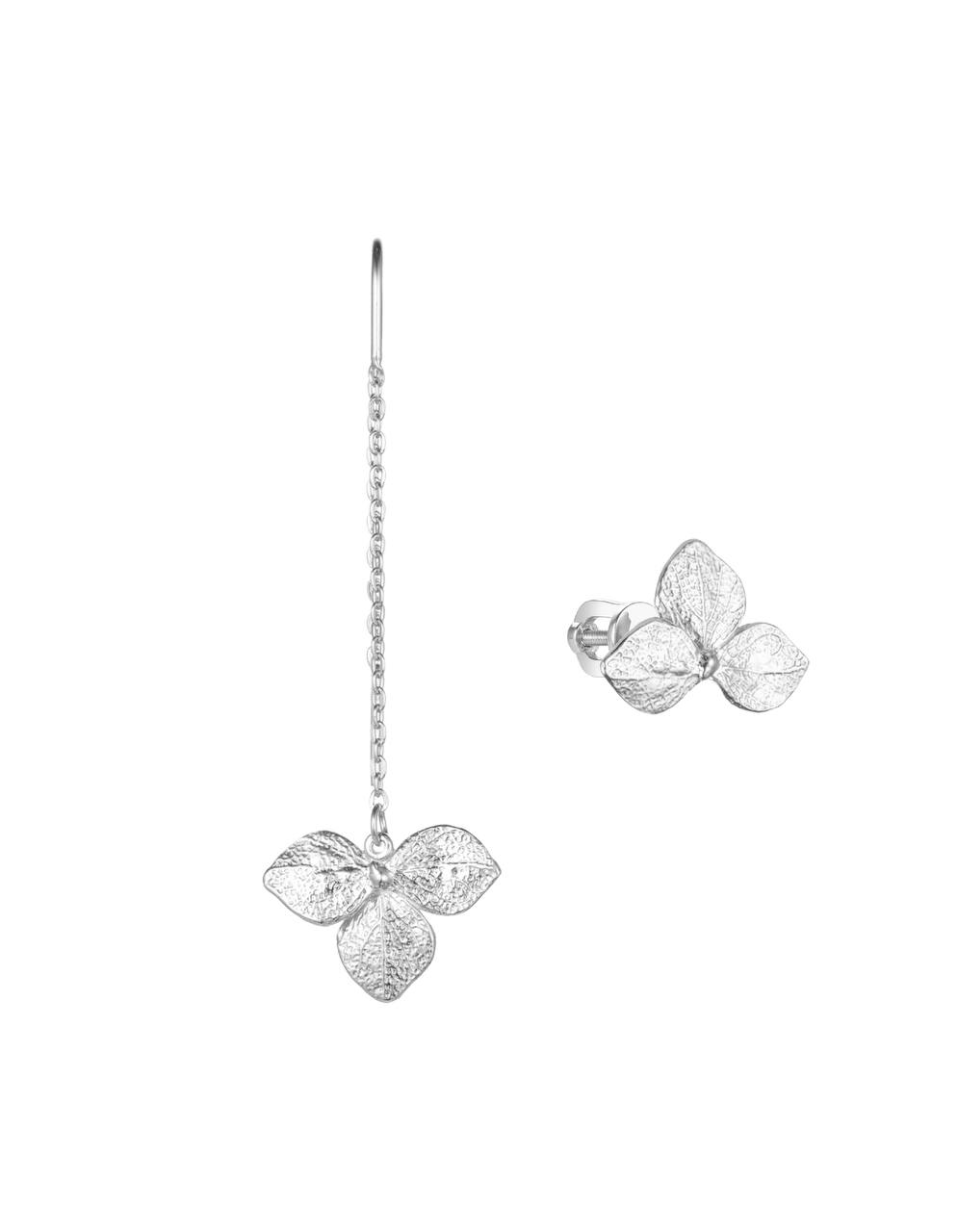 Серьги Гортензия протяжки асимметрия