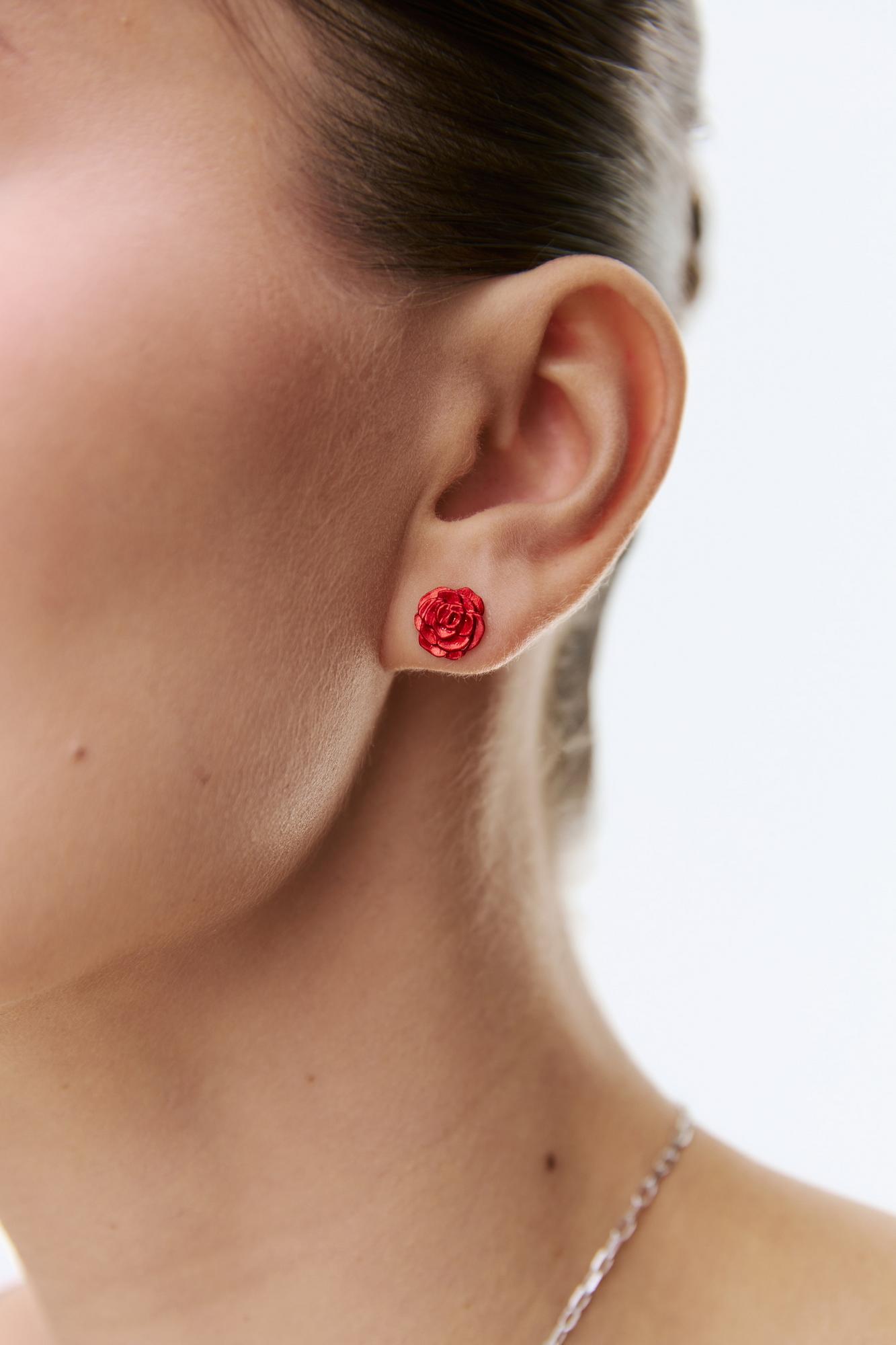 Серебряная моносерьга «Роза» red