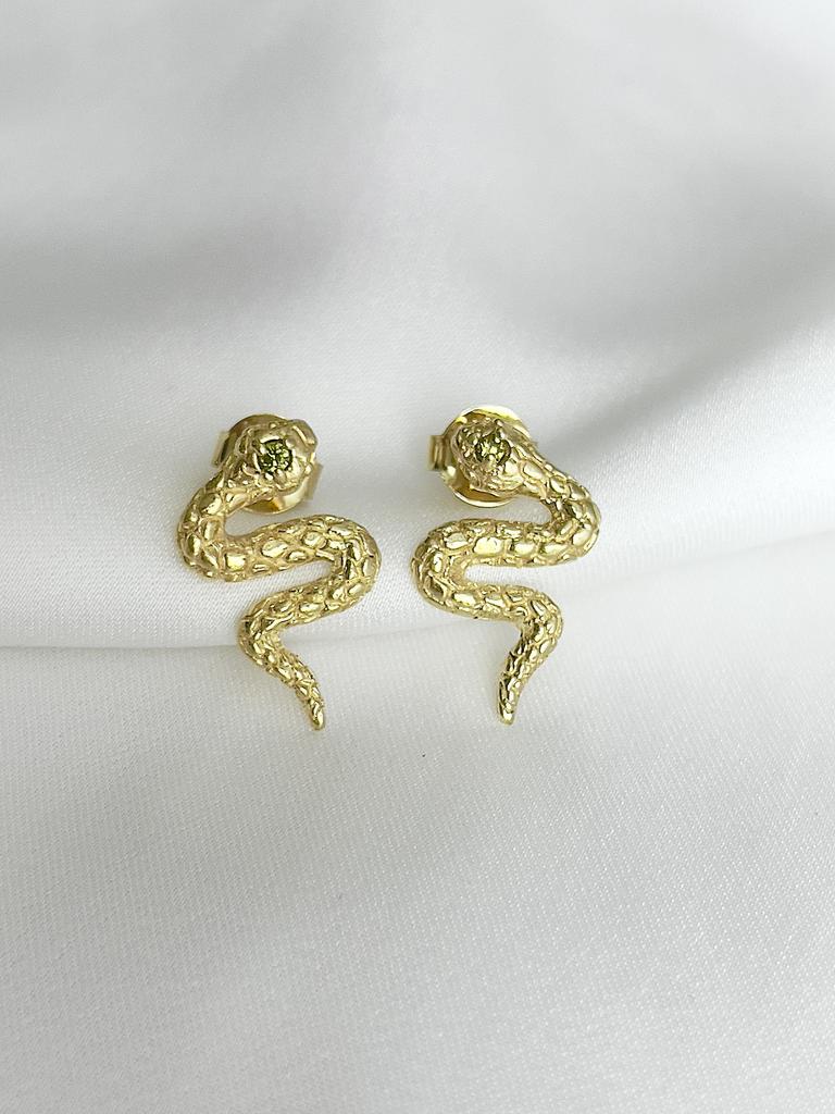 Earrings "Snake Green Zircon"