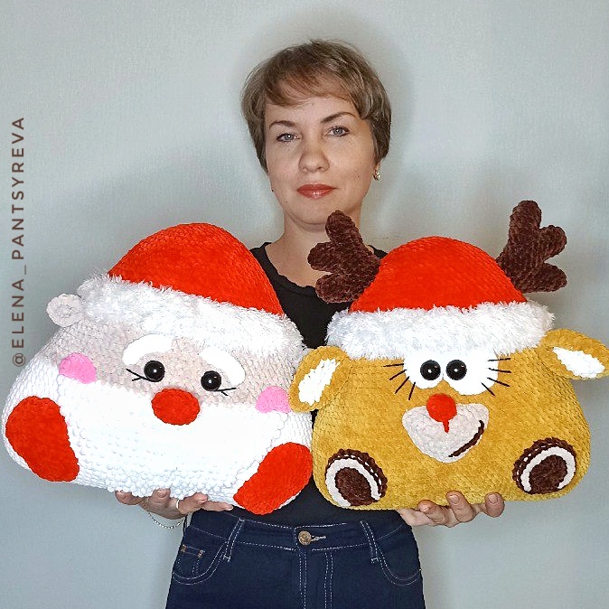 МК Подушка Зверушка Новогодняя (Олень и Дед Мороз)