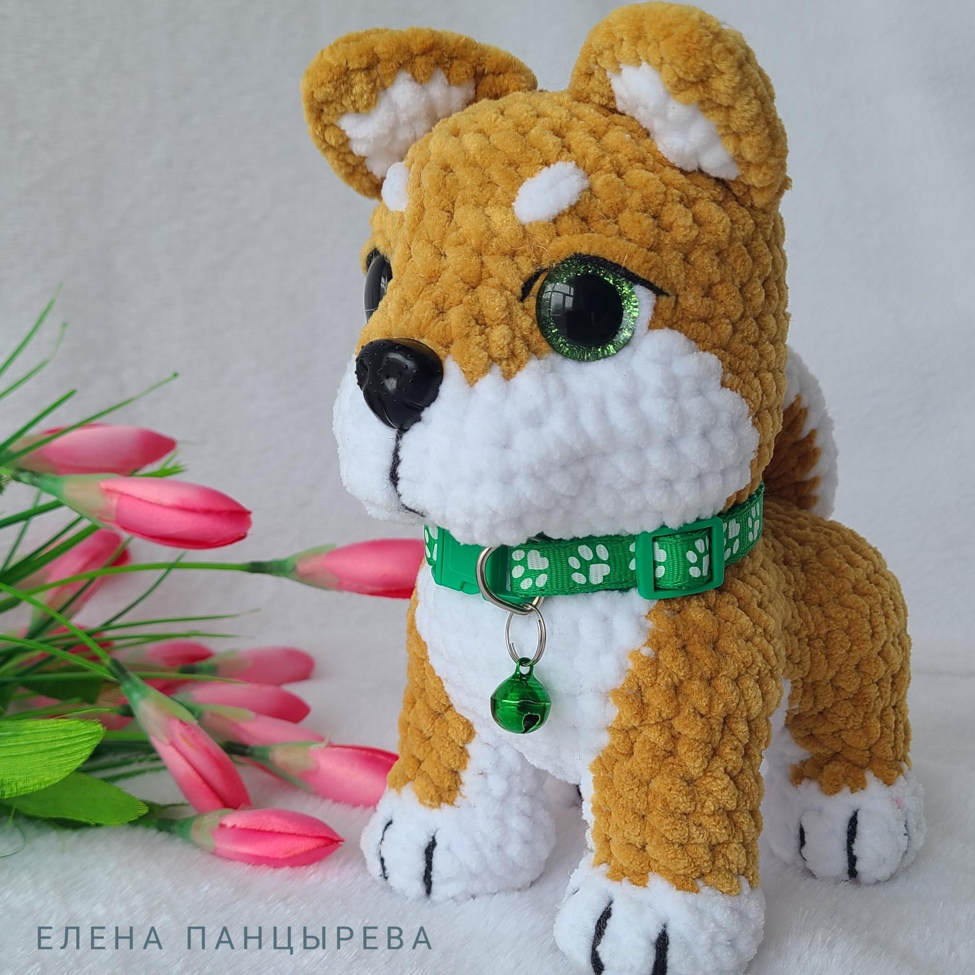 МК Щенок Булка - цельновязанная собачка сиба ину крючком из плюшевой пряжи, мастер-класс в формате pdf