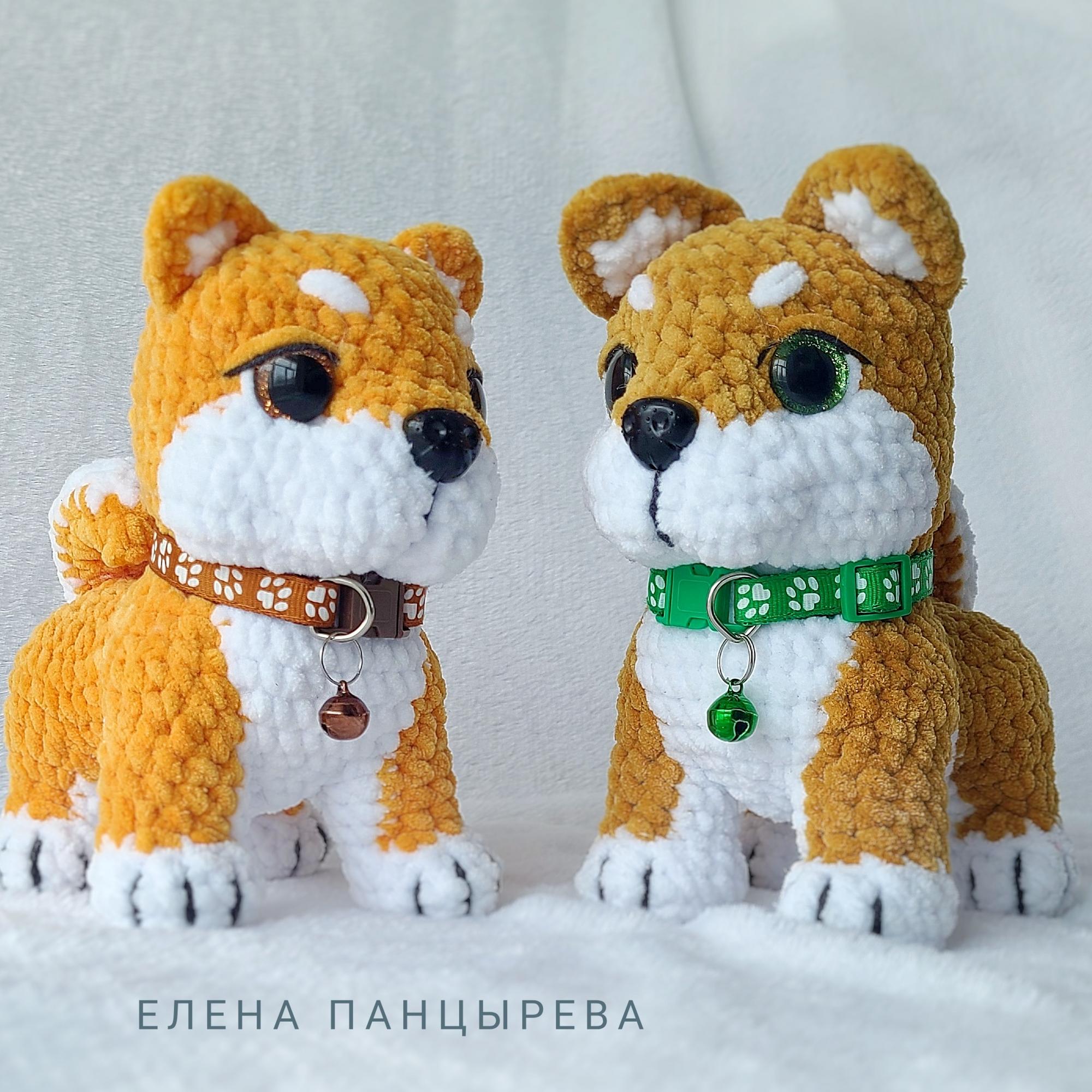 МК Щенок Булка - цельновязанная собачка сиба ину крючком из плюшевой пряжи, мастер-класс в формате pdf