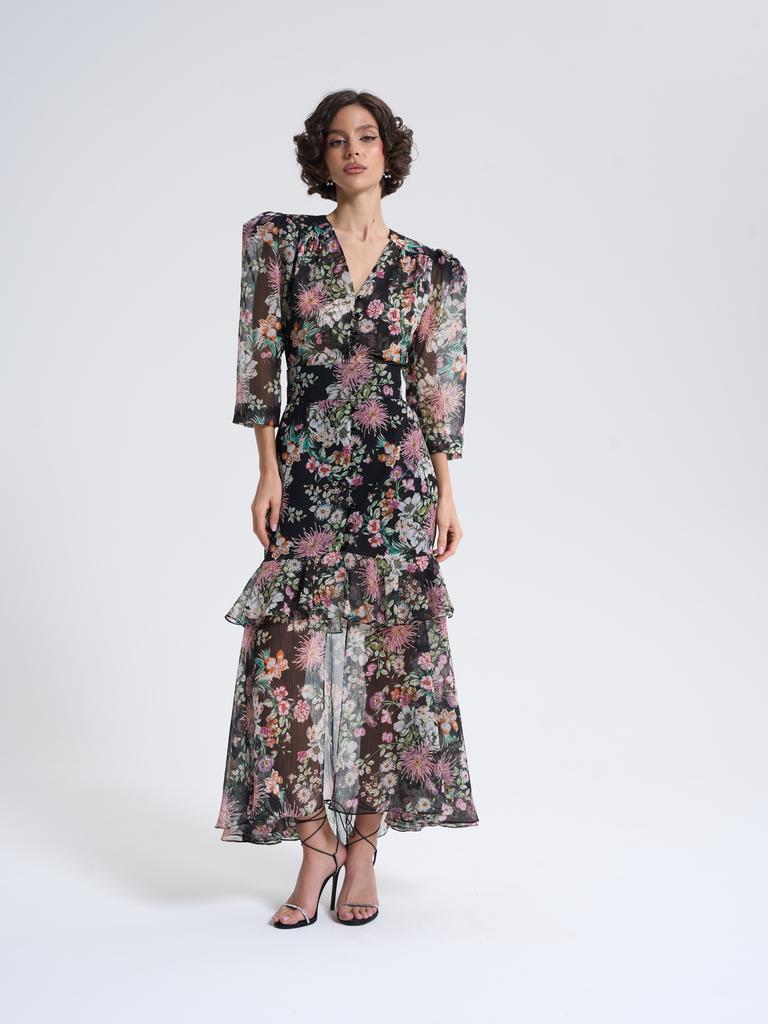 Платье «Sara» черное в цветы