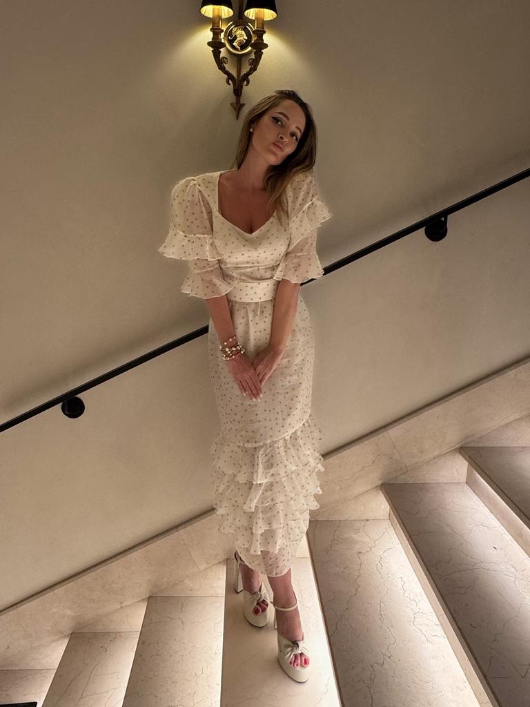 Платье «Adriana»  кофейный горошек на айвори