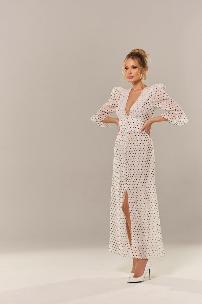 Платье «Amelie» из натурального шелка белое в горошек