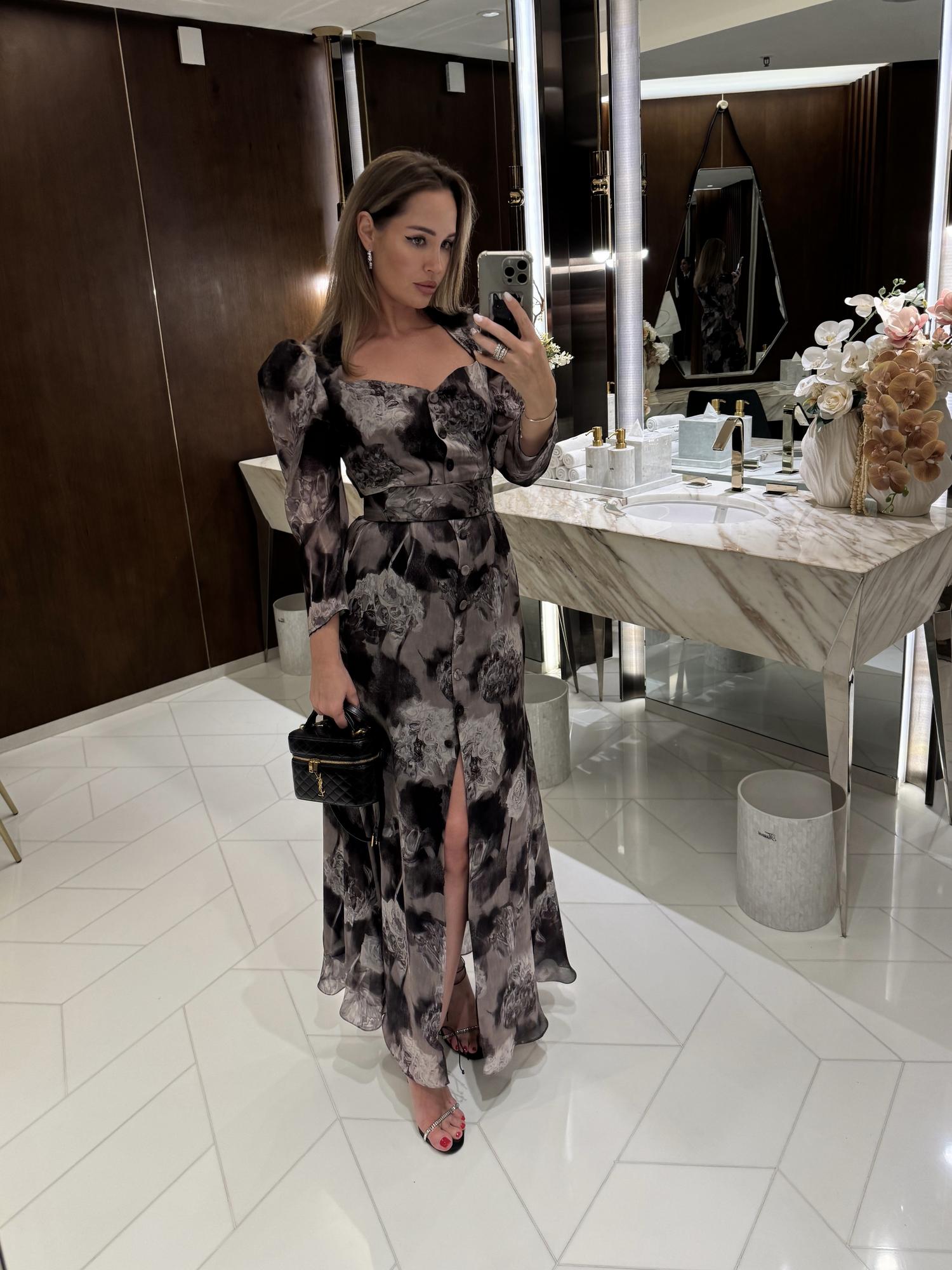 Платье «Valencia»,  из натурального шелка серые розы