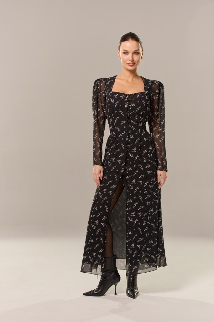Платье «Caroline» черное с белыми веточками