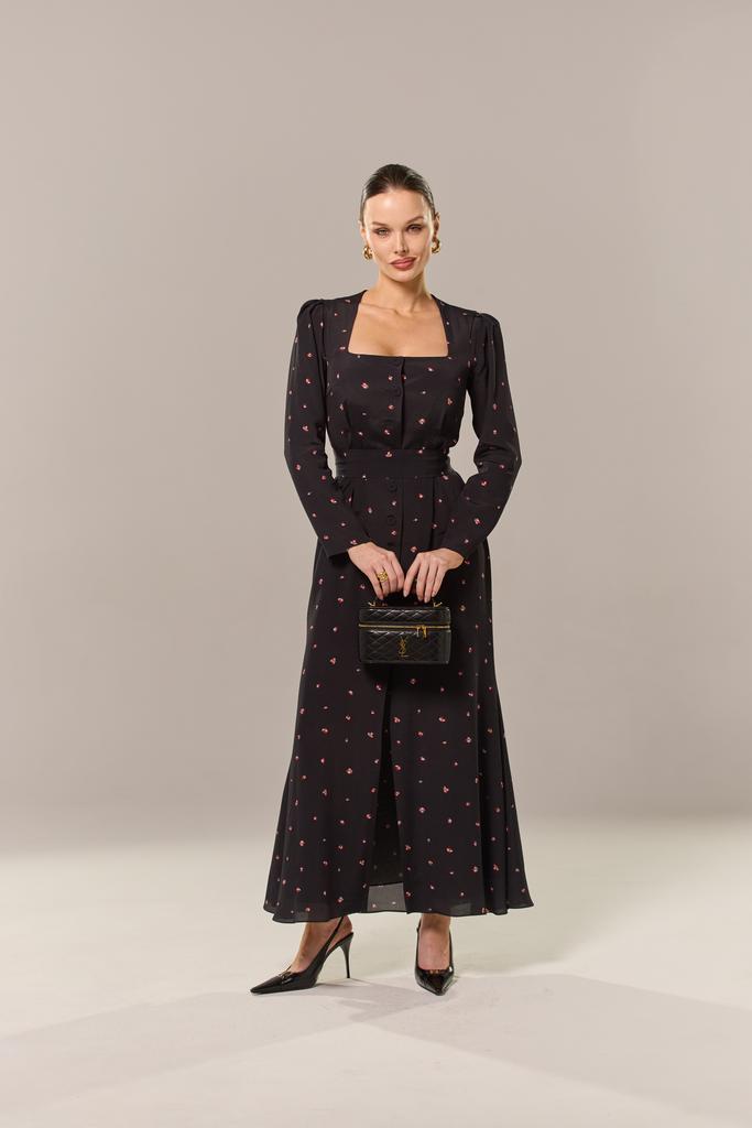 Платье «Adele» черное в красные розочки