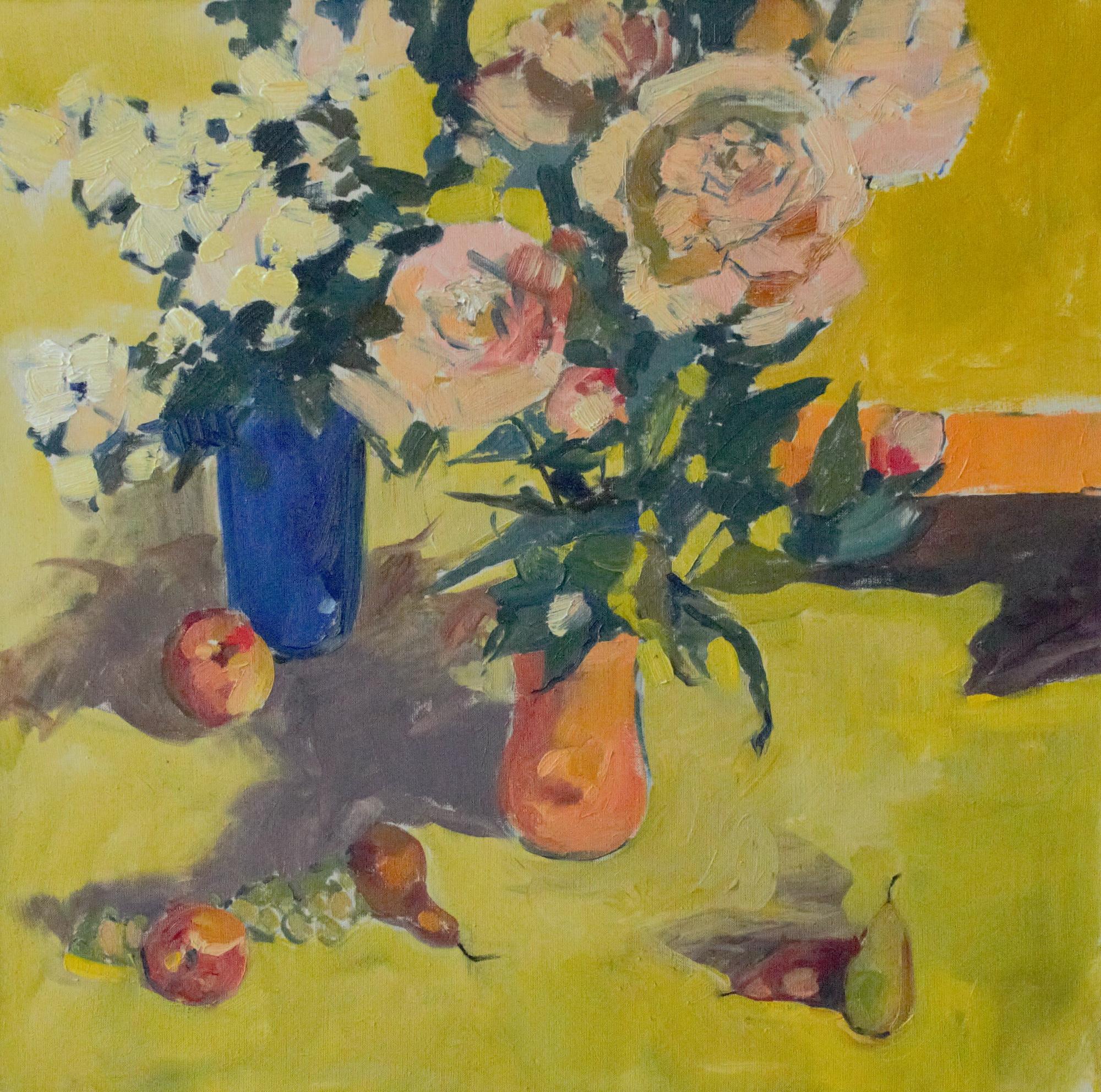 Натюрморт с розами, грушами и персиками