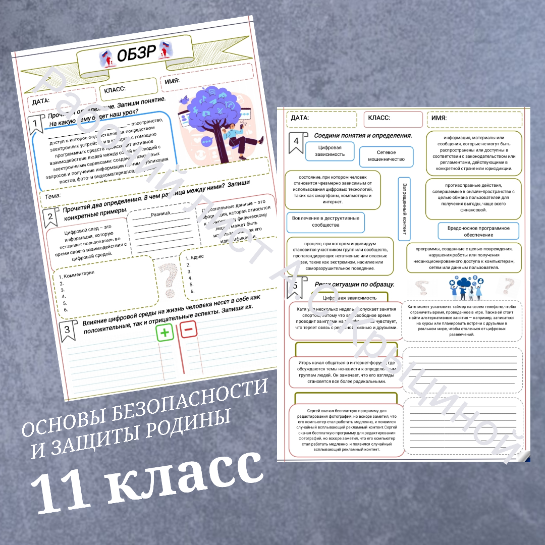 Рабочий лист к уроку ОБЗР 11 класс "Безопасность в цифровой среде"