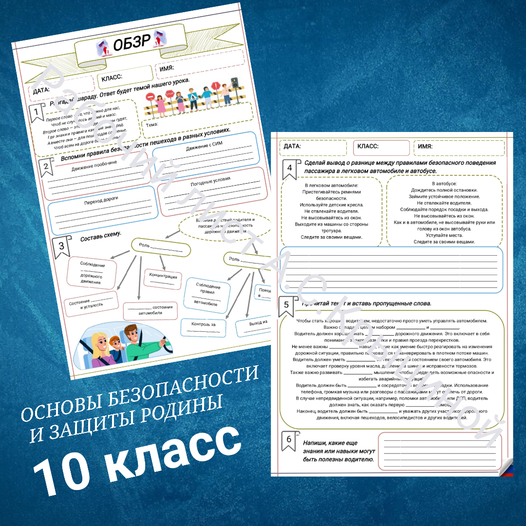 Рабочий лист к уроку ОБЗР 10 класс "Урок 2. Безопасность дорожного движения"