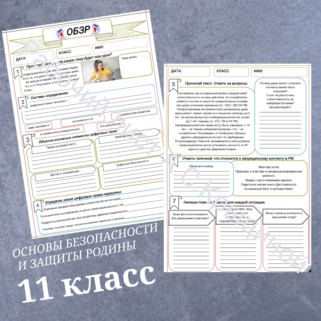 Рабочий лист к уроку ОБЗР 11 класс "Защита прав в цифровом пространстве"