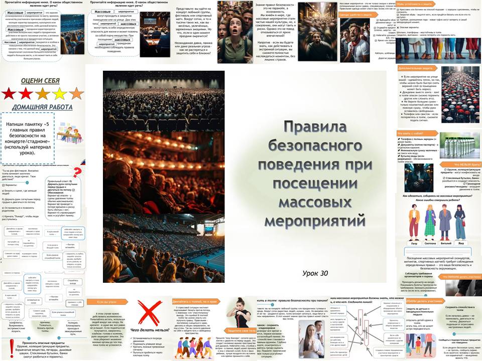 Презентация к уроку ОБЗР 8 класс "Правила безопасного поведения при посещении массовых мероприятий"
