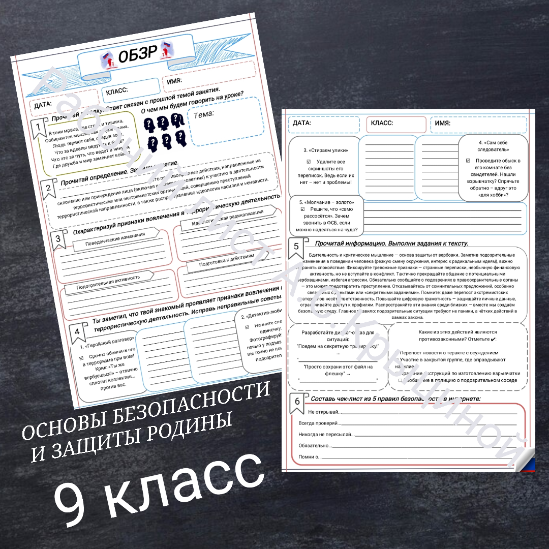 Рабочий лист к уроку ОБЗР 9 класс "Опасности вовлечения в экстремистскую и террористическую деятельность, меры защиты"