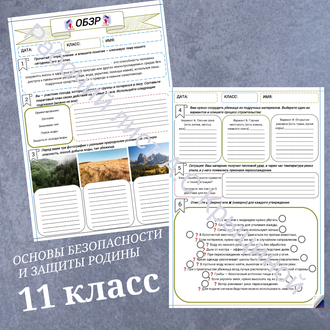 Рабочий лист к уроку ОБЗР  11 класс "Выживание в автономных условиях"