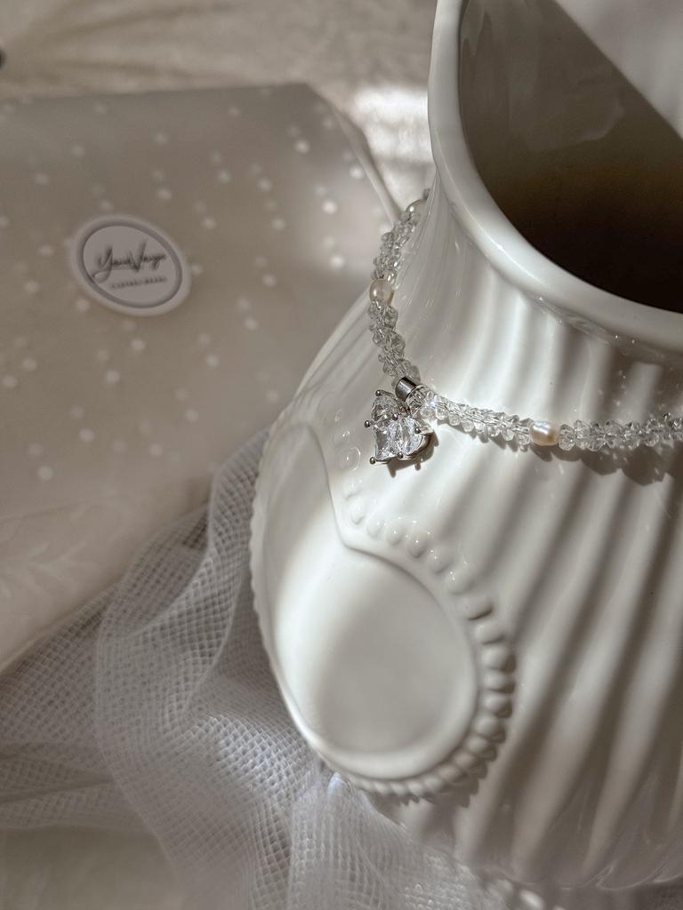 Чокер с жемчугом и сердечком из фианита