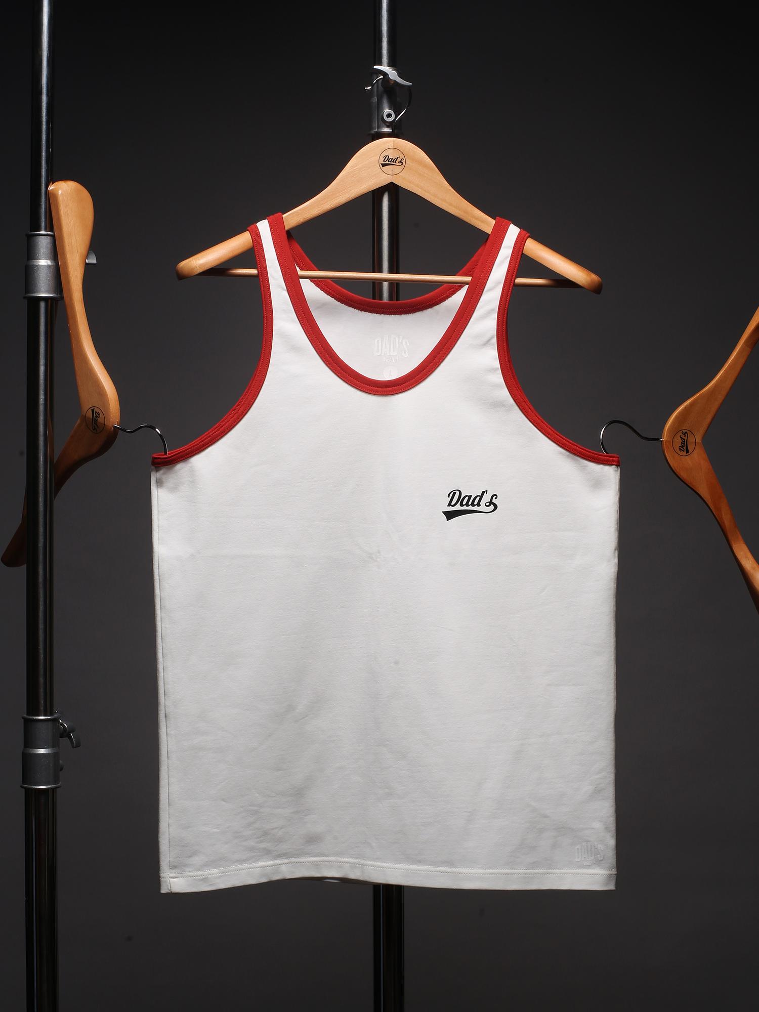 Майка молоко/красный. принт DAD`S