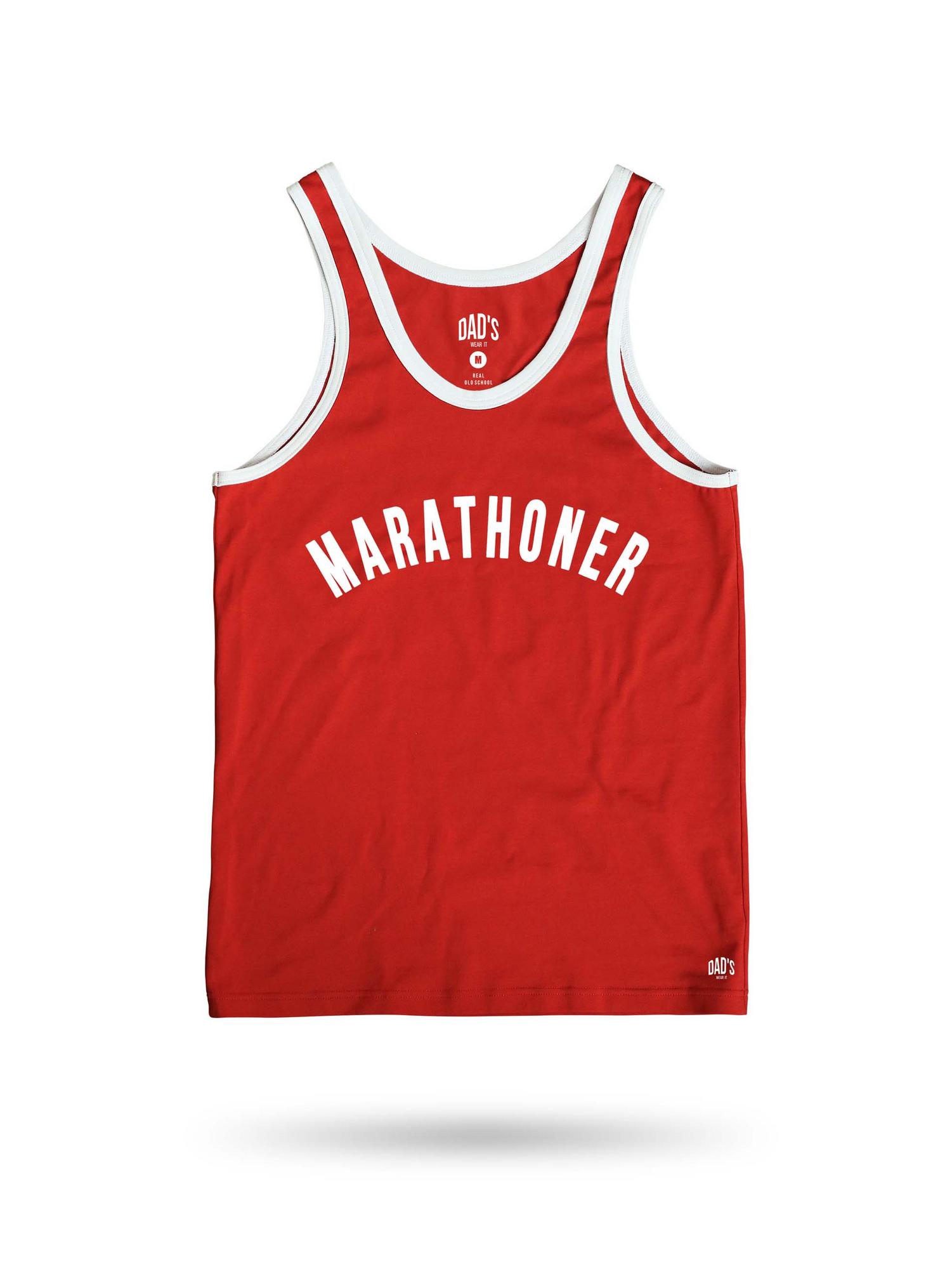 Майка  огненно-красный/молоко. принт Marathoner