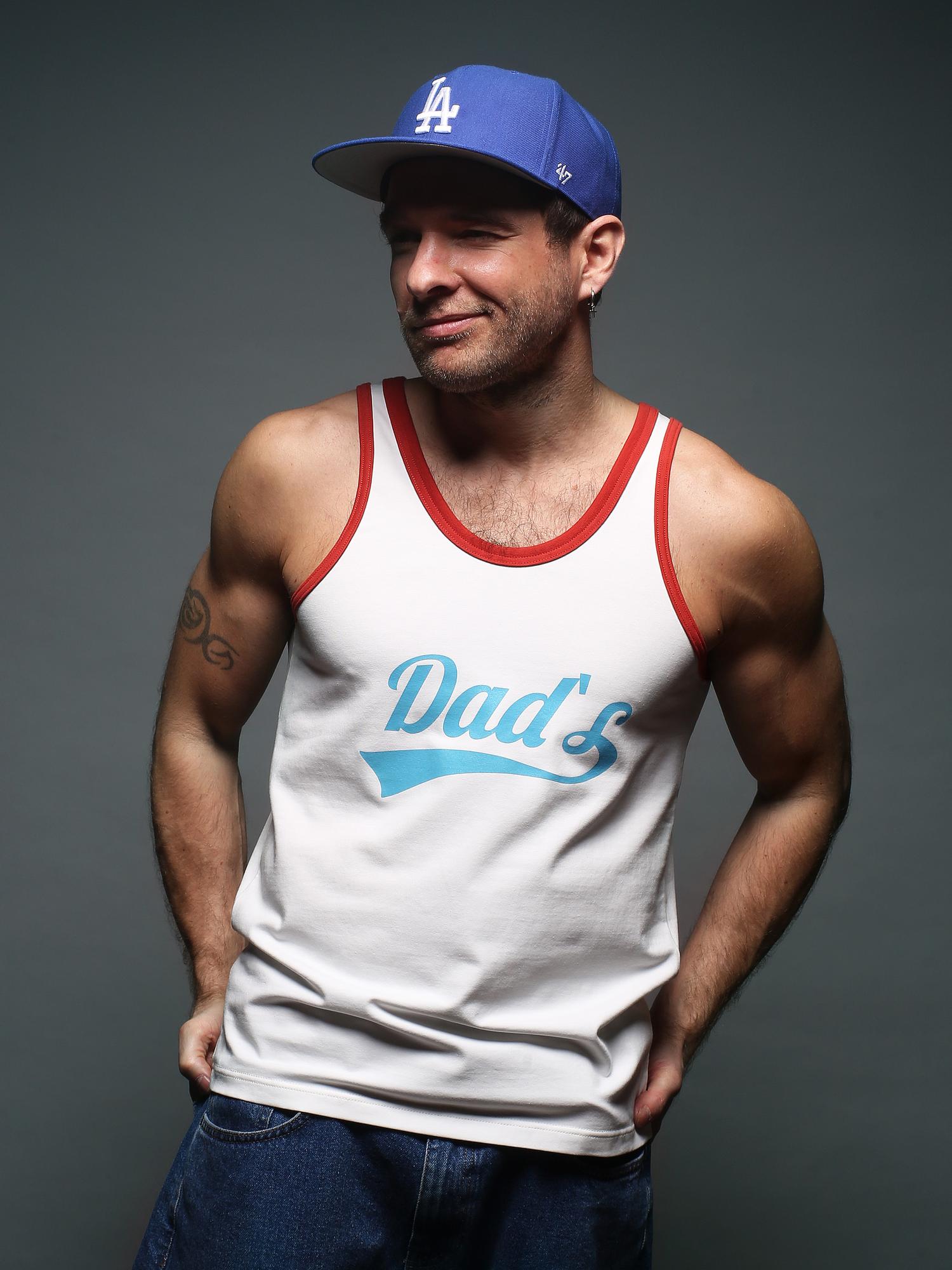 Майка  молочный/красный принт голубой Dad`s