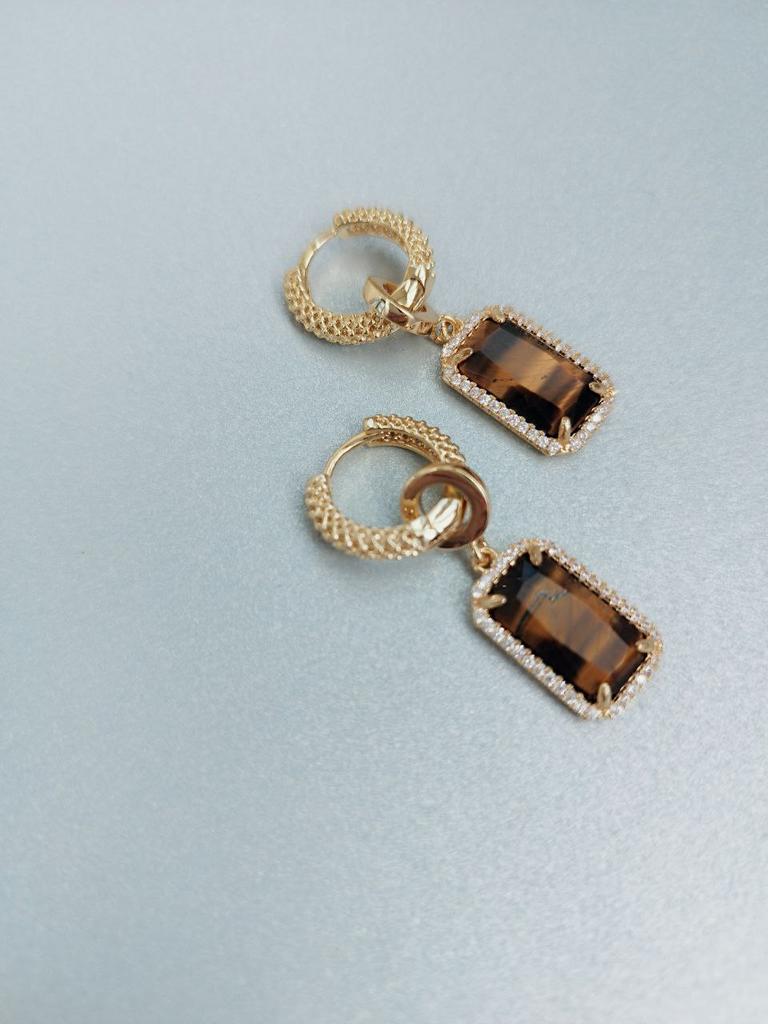 Серьги Конго с подвесками из тигрового глаза