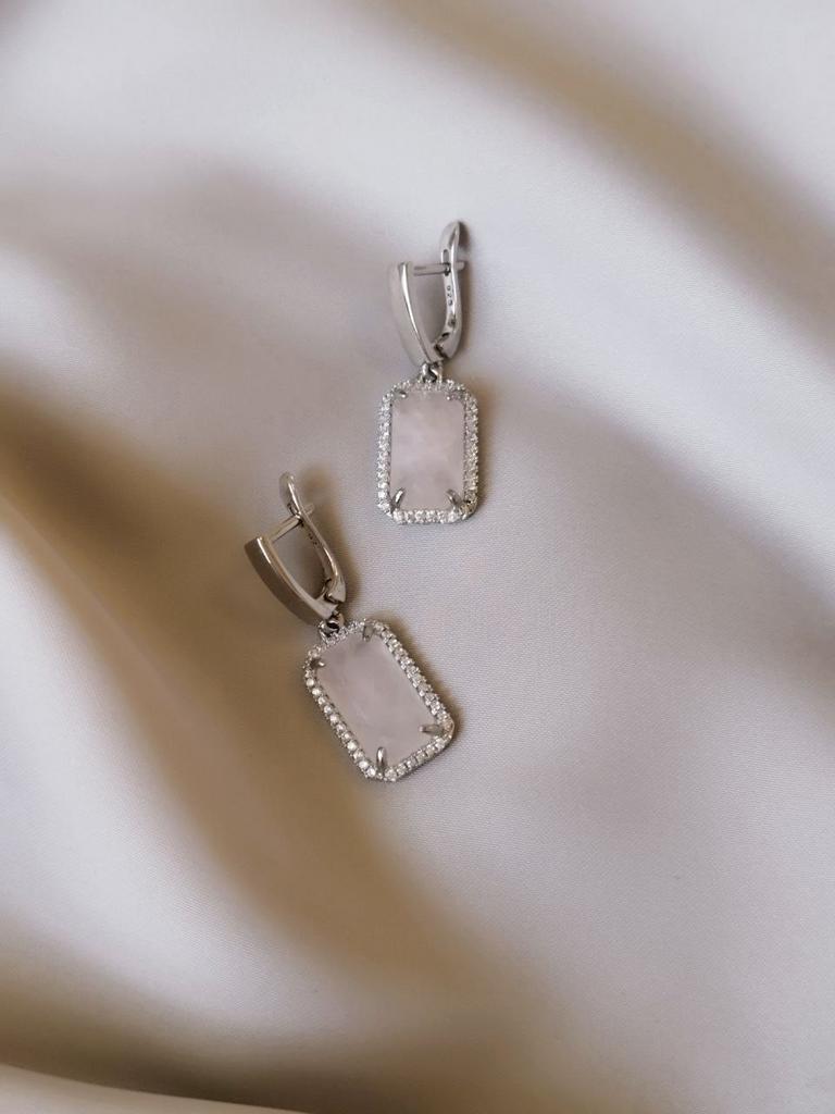 Серьги из нежно-розового кварца