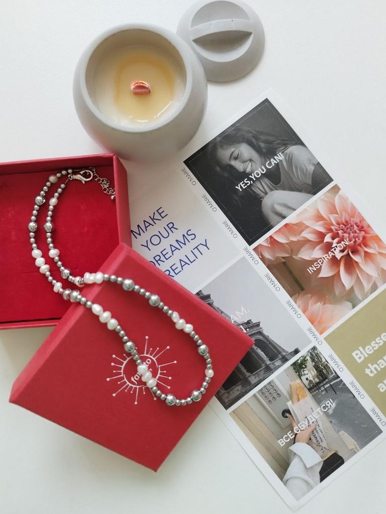 Чокер из жемчуга и гематита