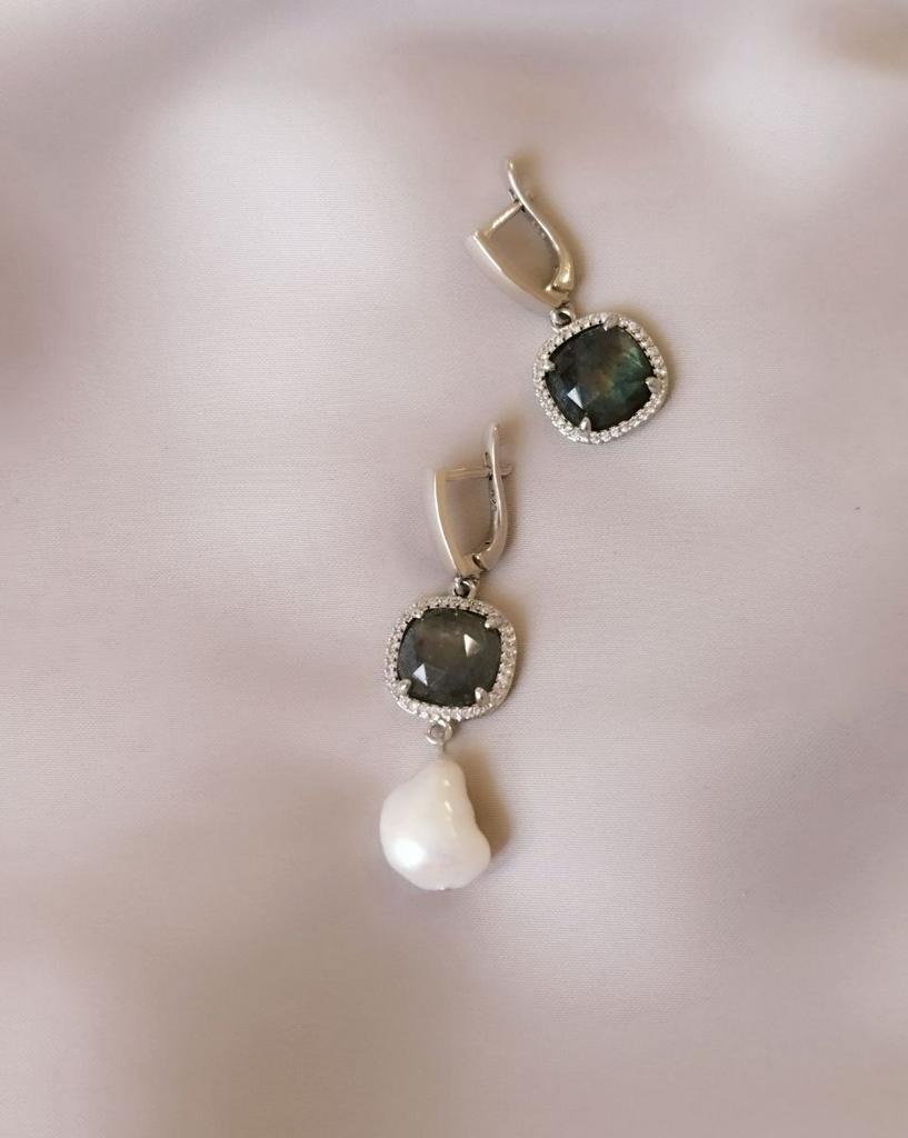 Серьги из лабрадора и жемчуга