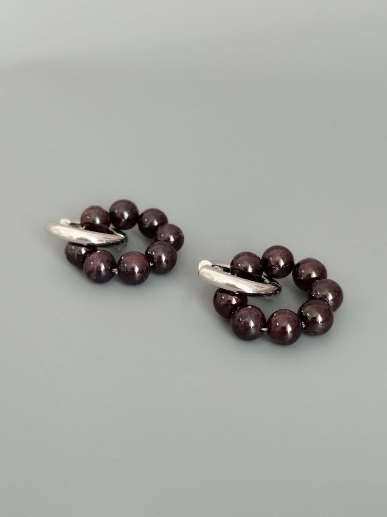 Серьги Конго с  подвесками из граната