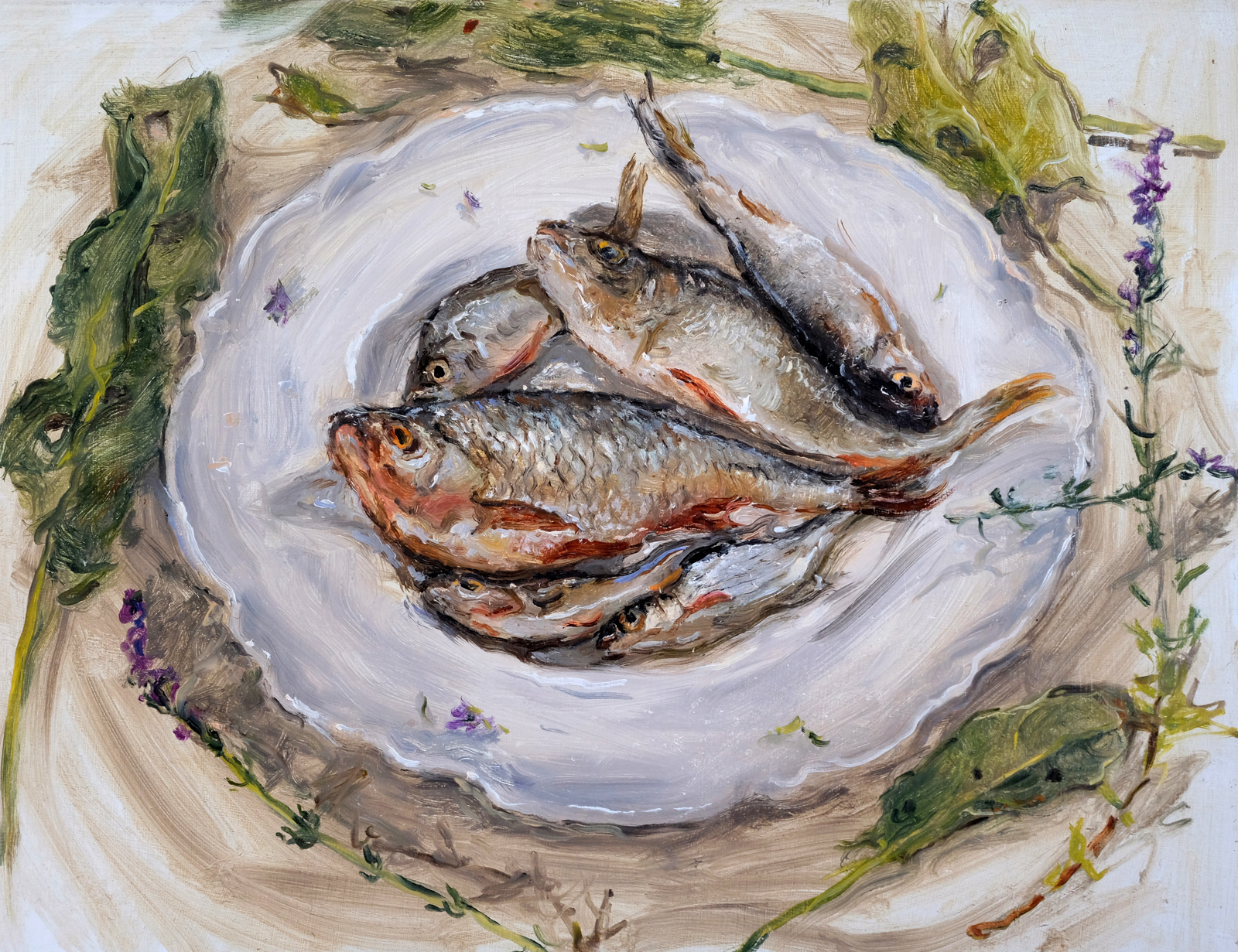 натюрморт со свежепойманной рыбой