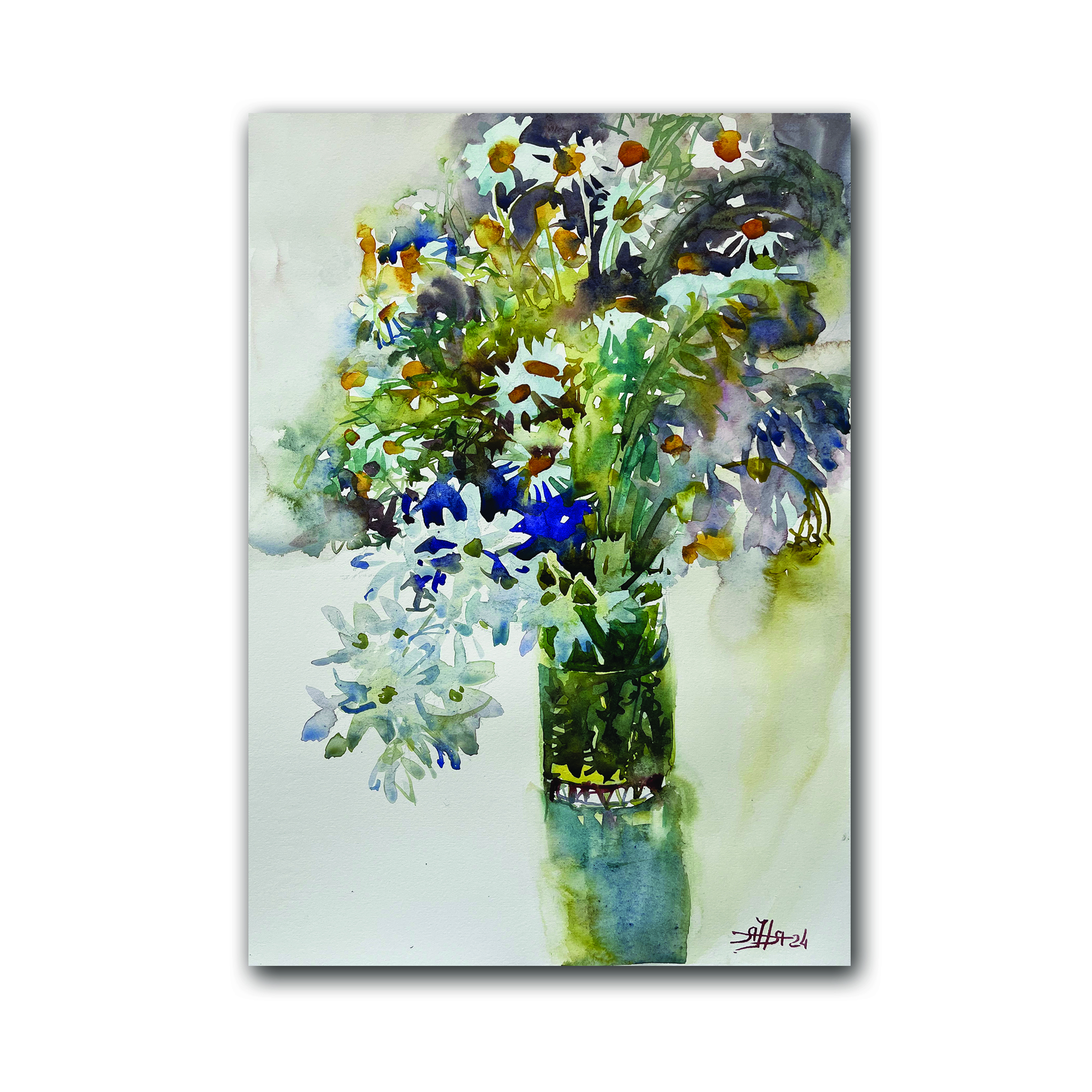 Картина "Ромашки и дельфиниум"