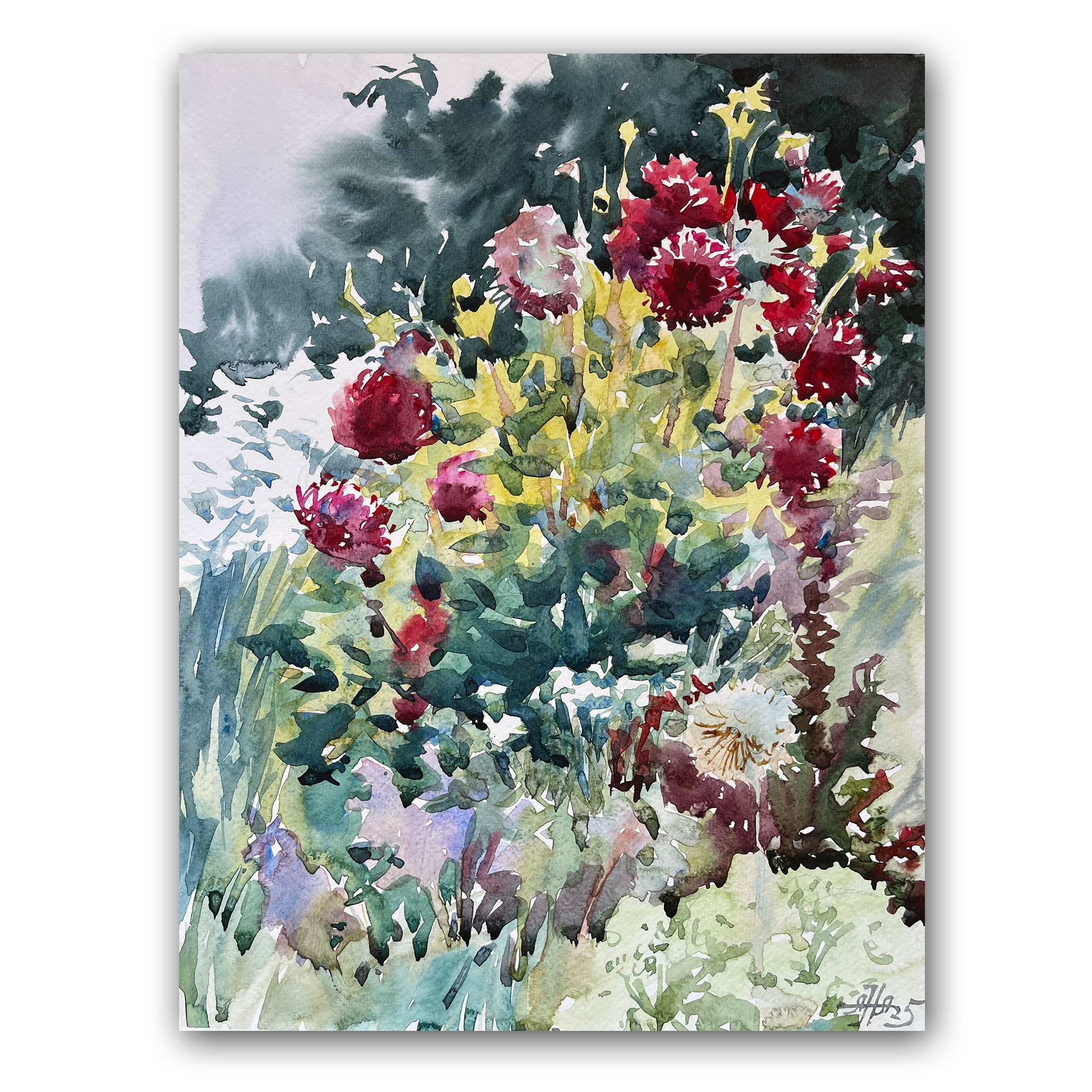 Картина "Сад с георгинами"