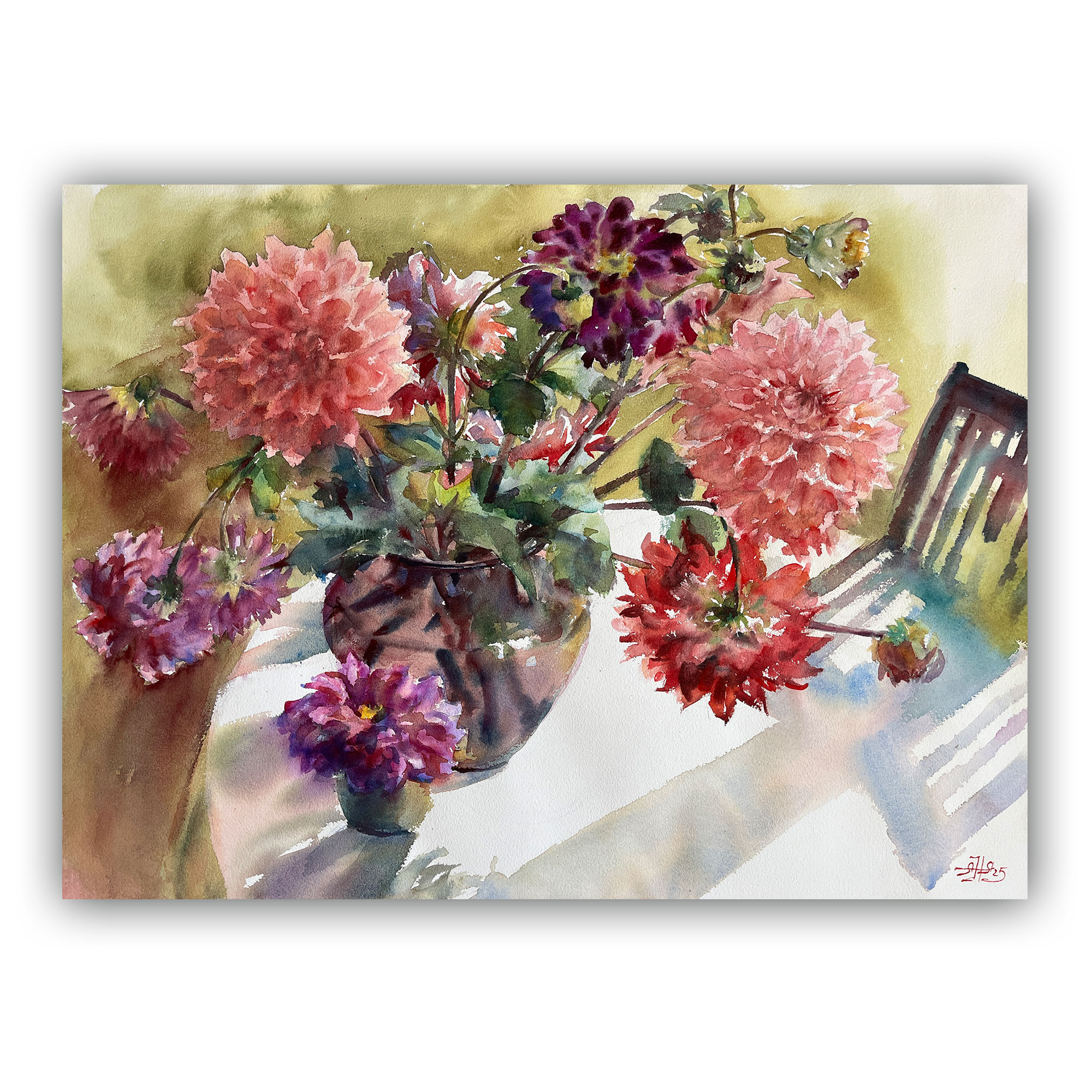 Картина "Утро с георгинами"