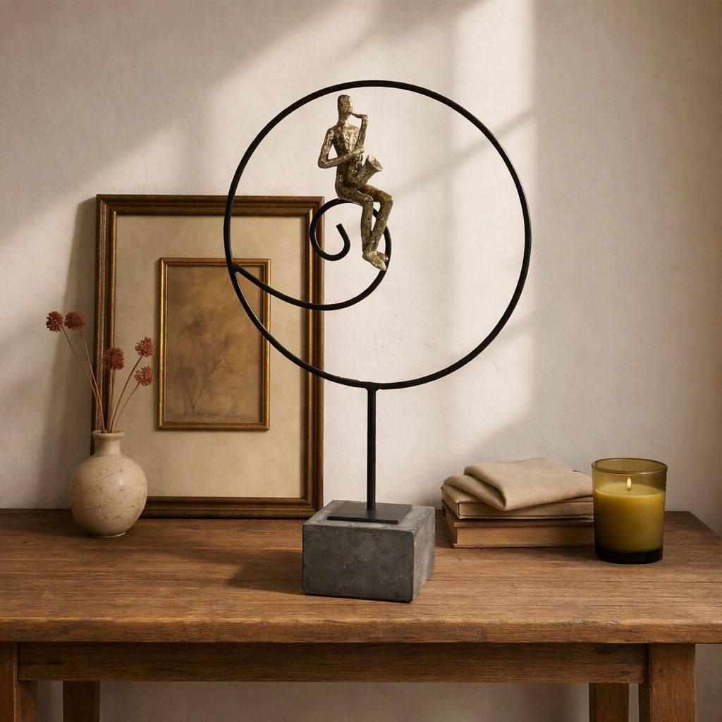 043478-3 / Дизайнерская скульптура Саксофонист (бетон, ковка), 45см