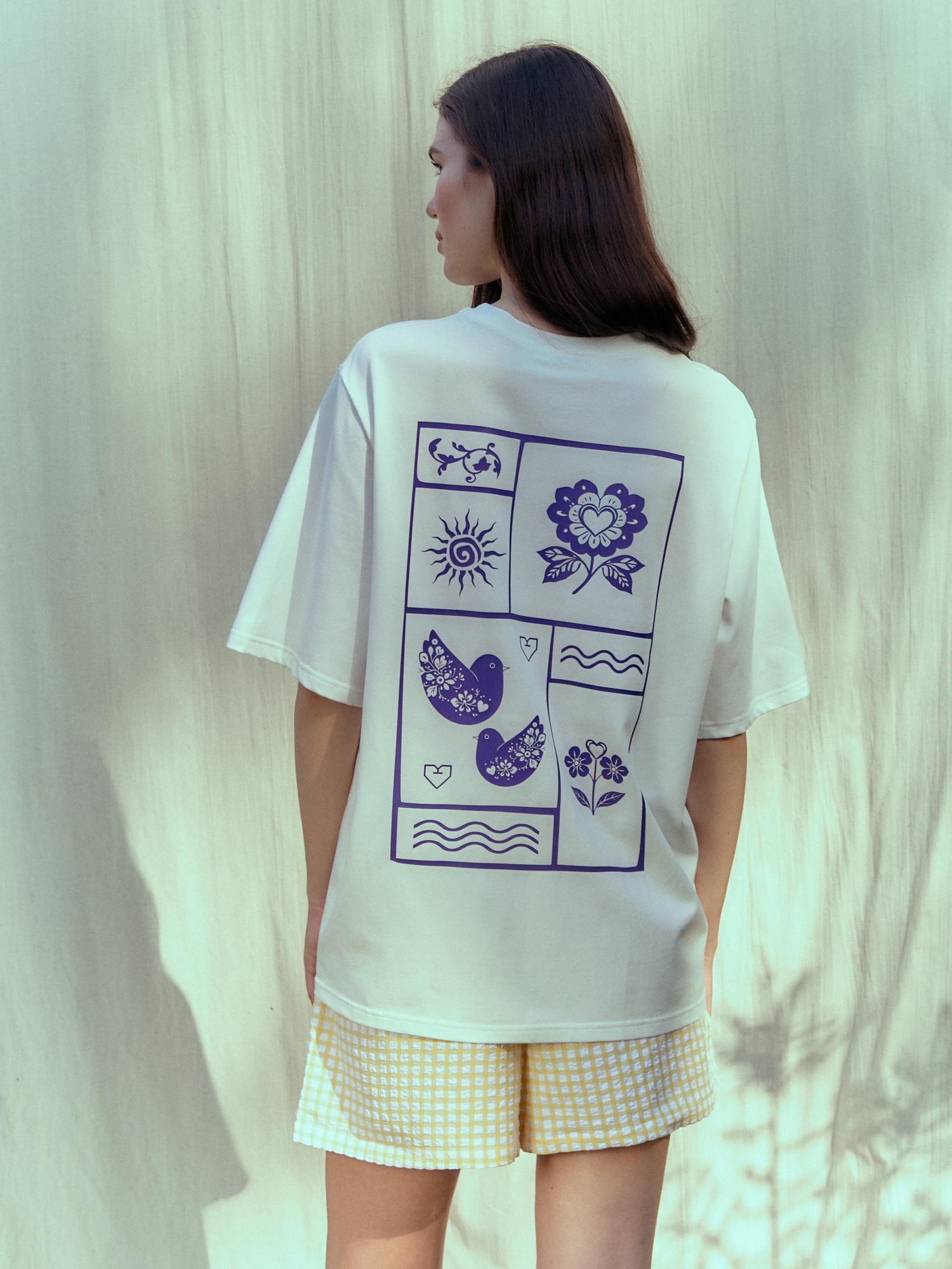 Футболка с принтом гжель белая