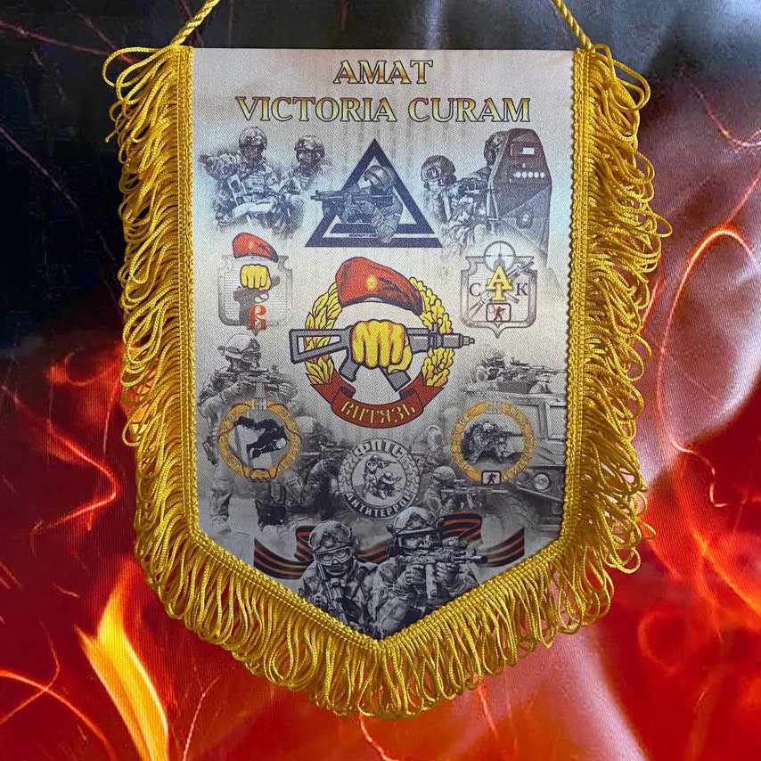 Вымпел Витязь Amat Victoria Curam 23 х14,5 см с бахромой