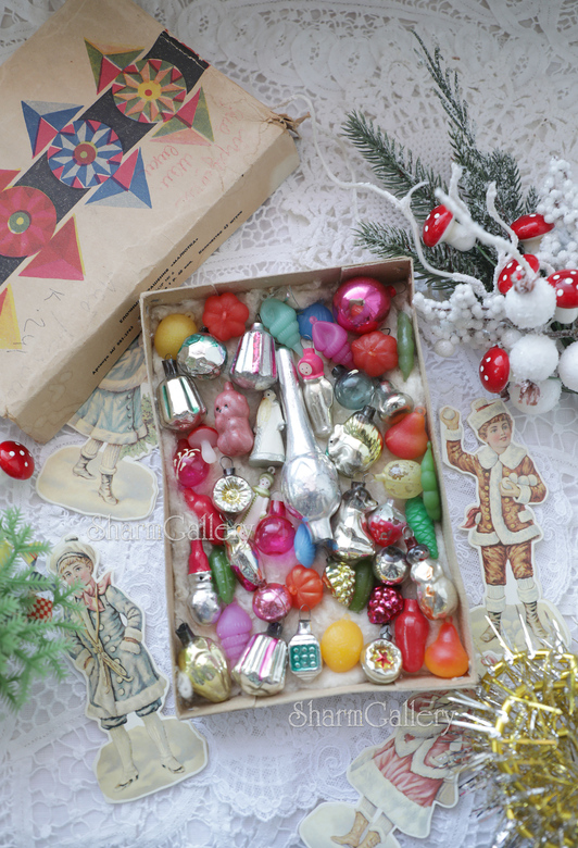 Набор елочных игрушек Малютка №35, 49шт., коробке! СССР.