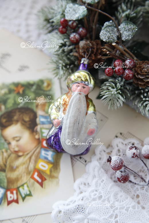 Старик Хоттабыч. Елочная игрушка, стекло, СССР.