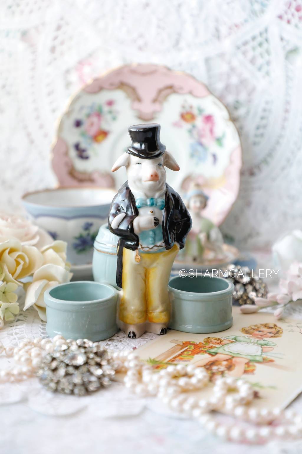 Антикварный набор для специй "Свин Джентельмен", фарфор Германия.